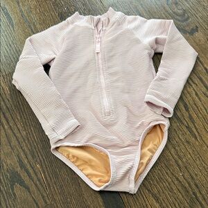 Kids Long-Sleeve One-Piece Swimsuit in Light Pink